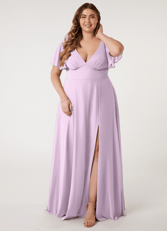 Azazie Kimber Bridesmaid Dresses Frosted Lilac A-Line Flounce Sleeve Chiffon Dress image6