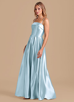 Azazie Lucienne Suknie dla druhen Linia A Pofałdowany Metaliczny satynowy Do ziemi Sukienka image4