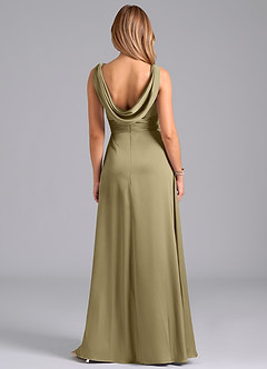 Azazie Karina Robes de demoiselle d'honneur Robe Trapèze en Satin extensible Plissée Vert Mousse image6