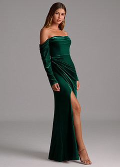 Azazie Hallie Bridesmaid Dresses Emerald Mermaid Long Sleeve Velvet Convertible Dress image5