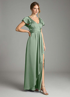 Azazie Omari 신부 들러리 드레스 A라인 스트레치 새틴 바닥 길이 드레스 image5