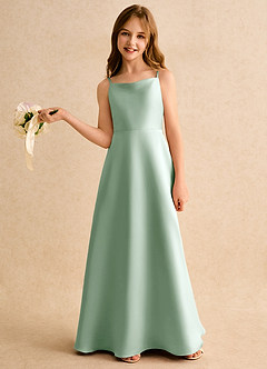 Azazie Joella Girls Formal Flower Girl Dresses Agave A-Line Pleated Matte Satin Dress image2