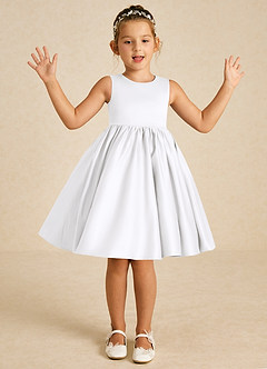 Azazie Poppet vestidos de niña de las flores Vestido de Blanco de Satin Mate de Corte En A con Sin mangas image3