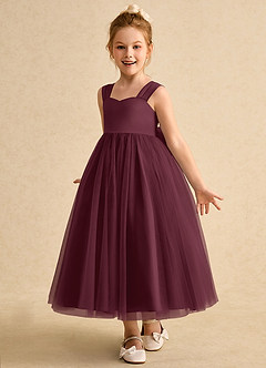 Azazie Chickadee Blumenmädchenkleider Ballkleid Herzausschnitt Matte Satin Kleid Cabernetrot image2