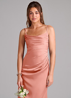 Azazie Lucille Bridesmaid Dresses Coral Mermaid Strapless Stretch Satin Convertible Dress image6