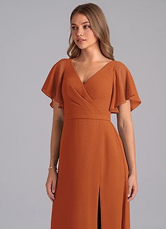 Azazie Ambrosia Bridesmaid Dresses Cinnamon A-Line Pleated Chiffon Dress image7
