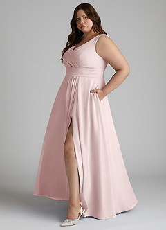 Azazie Karina Brautjungfernkleider A-Linie Plissee Chiffon Kleid Zartrosa image8