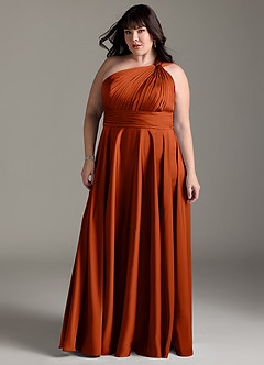 Azazie Charlize Bridesmaid Dresses Paprika A-Line One Shoulder Stretch Satin Dress image13