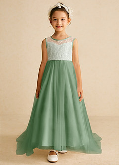Azazie Tay Flower Girl Dresses Matcha A-Line Sequins Tulle Dress image1