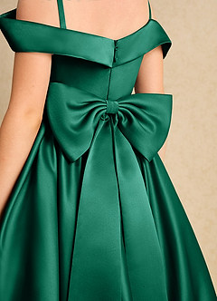 Azazie Favia Flower Girl Dresses Emerald A-Line Off the Shoulder Matte Satin Dress image7