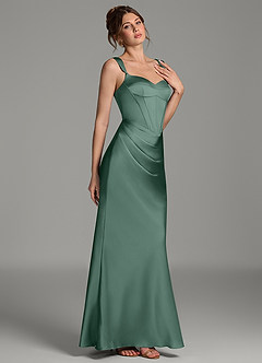 Azazie Mela Bridesmaid Dresses Eucalyptus Sheath Corset Stretch Satin Dress image4