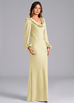 Azazie Melani Final Sale Lemon Sorbet Mermaid Long Sleeve Stretch Satin Dress image3