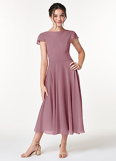 Azazie Payton Junior Vintage Mauve A-Line Bow Chiffon Dress image1