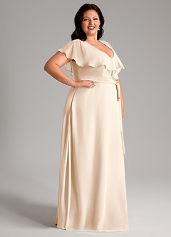 Azazie Lainey Bridesmaid Dresses White Alabaster A-Line with Pockets Chiffon Dress image12
