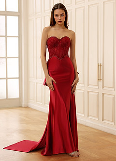 Arizona Red Corset Rhinestone Lace Prom Dress image9