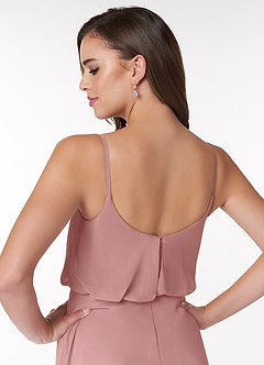 Azazie Lupe Bridesmaid Dresses Dusty Rose A-Line Scoop Blouson Chiffon Dress image6