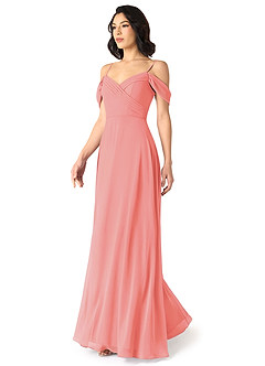 Azazie Tancie Bridesmaid Dresses Coral A-Line Off the Shoulder Chiffon Convertible Dress image3