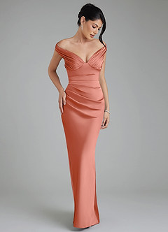 Azazie Stella Bridesmaid Dresses Salmon Pink Sheath Corset Stretch Satin Convertible Dress image6
