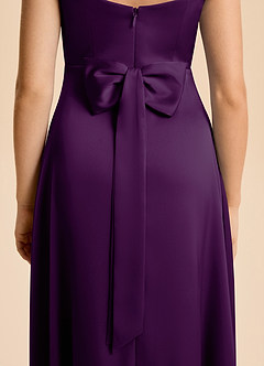 Azazie Kiki Junior Grape A-Line Bow Stretch Satin Dress image7