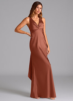 Azazie Hati Brudtärnklänningar Klä av Sjöjungfru i Stretch Satin Kastanjebrunt image1