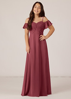 Azazie Juna Junior Robe Trapèze en Mousseline de soie Épaule décolletée Merlot image1