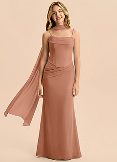 Azazie Sorrel Junior Meerjungfrau-Linie Plissee Chiffon Kleid Bronzer image4
