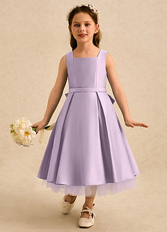 Azazie Josie Robe Demoiselle D'honneur Fillette Robe Trapèze en Mat Satiné Plissé Frostiges Flieder image4