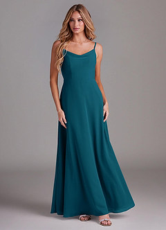 Azazie Daenerys Brautjungfernkleider A-Linie Kutte Chiffon Kleid Tintenblau image3