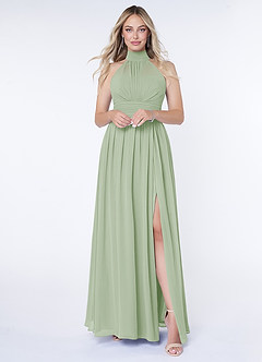 Azazie Iman Brautjungfernkleider A-Linie A-Linie Gerüscht Chiffon Kleid Staubiger Salbeigrün image5