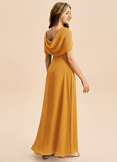 Azazie Emma Junior Robe Trapèze en Mousseline de soie Plissée Caramel écossais image6