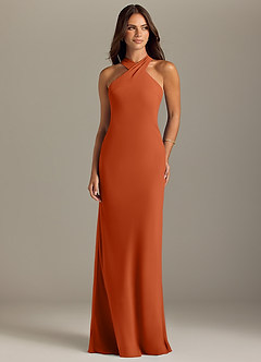 Azazie Doretta Bridesmaid Dresses Burnt Orange Mermaid Pleated Chiffon Dress image1