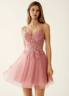 Linevange Dusty Pink Beading Lace Sequin Embroidery Tulle Mini Dress image3