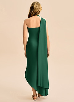 Azazie Briony Junior Etui Plissee Stretch-Satin Kleid Dunkelgrün image2