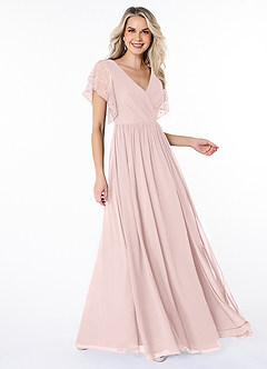 Azazie Zella Abiti da Damigella Abito A-Line in Chiffon Pizzo Rosa Rossore image3