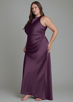 Azazie Evadne Bridesmaid Dresses Plum Sheath Pleated Stretch Satin Dress image13