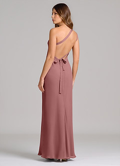 Azazie Monroe Robes de demoiselle d'honneur Robe Fourreau en Mousseline de soie Une épaule Rose Du Désert image2