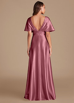 Azazie Pamela Bridesmaid Dresses Desert Rose A-Line Pleated Metallic Satin Dress image2
