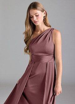 Azazie Dallas Bridesmaid Dresses Vintage Mauve A-Line One Shoulder Stretch Satin Dress image6