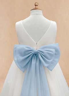 Azazie Kavi Flower Girl Dresses Ivory Powder Blue A-Line Bow Matte Satin Dress image10