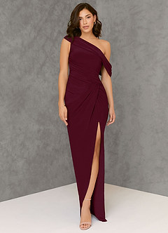 Azazie Rorie Bridesmaid Dresses Cabernet Sheath One Shoulder Luxe Knit Dress image1