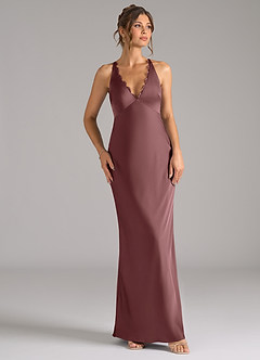 Azazie Tianna Bridesmaid Dresses Vintage Mauve A-Line Stretch Satin Dress image6