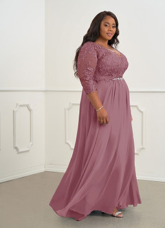 Azazie Hayek Mother of the Bride Dresses Vintage Mauve A-Line V-Neck Lace Chiffon Dress image8