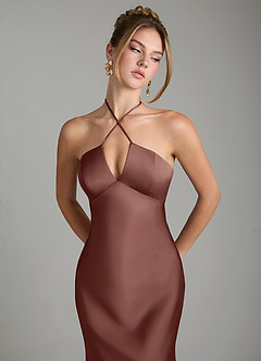 Azazie Camille Jurken voor bruidsmeisjes Jurk van Stretch Satijn met Kolom Zijsplit Espresso image6