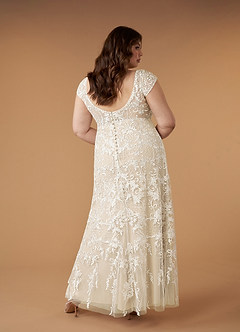 Azazie Devonna Wedding Dresses Diamond White Champagne Sheath V-Neck Sequins Lace Dress image9