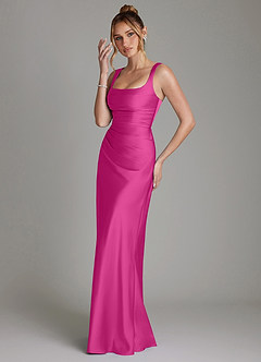 Azazie Agustina Robes de demoiselle d'honneur Robe Sirène en Satin extensible Corset Fuchsia image5