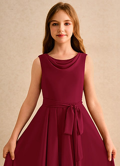 Azazie Wonderland Junior Formal vestidos de niña de las flores Vestido de Borgoña de Gasa de Corte En A con Plisado image6