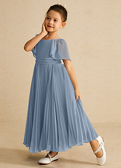Azazie Bun Bun Blumenmädchenkleider A-Linie Plissee Chiffon Kleid Staubblau image4