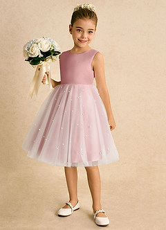 Azazie Esme vestidos de niña de las flores Vestido Rosa Polvorienta de Tul de Corte Princesa con Lazo image2