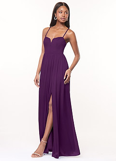 Azazie Marsol Bridesmaid Dresses Grape A-Line Corset Mesh Dress image3