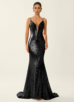 Astraea Black Sparkly V-neck Open Back Mermaid Prom Dress image3
